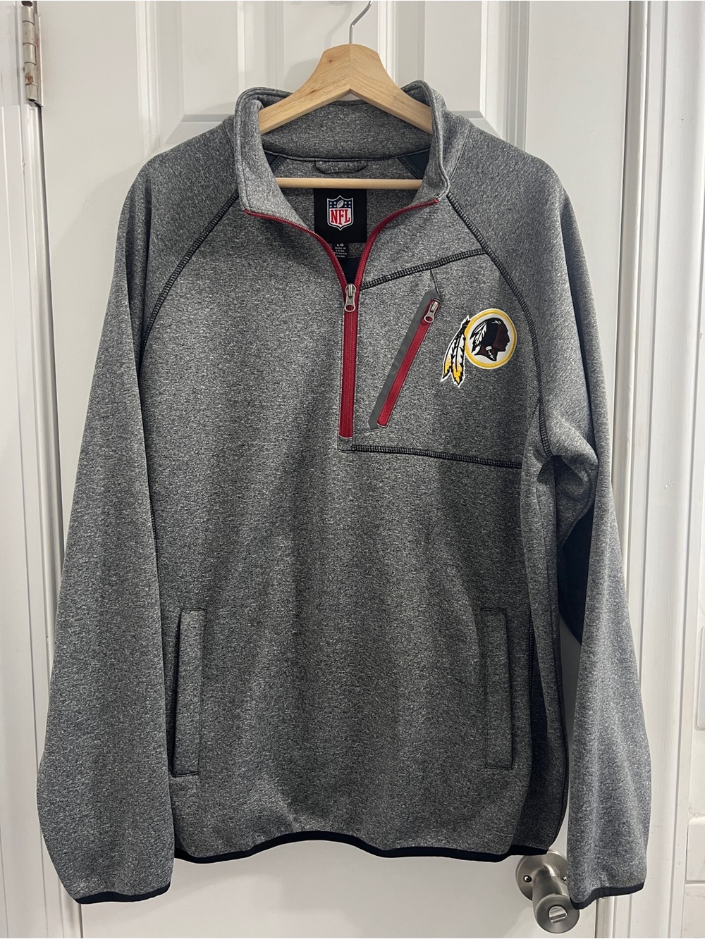 NFL VINTAGE Redskins Gray Pullover Quarter-Zip with Embroidery- Large